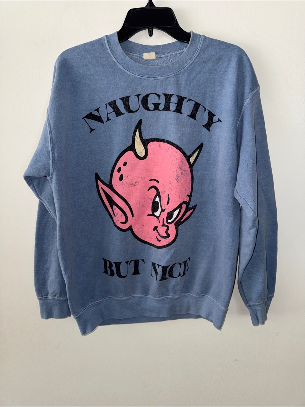 Urban Outfitters Naughty But Nice‎ Devil Graphic Pullover Sweatshirt Blue Size M